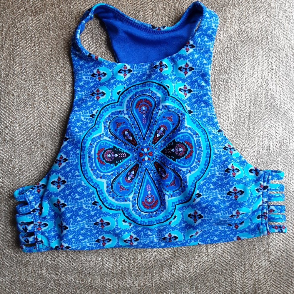 🌞 Hollister Racer Back Soft-Cup Swim Top | Blue Mandala Paisley Pattern | XS